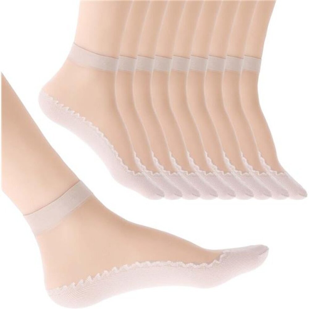 Soft Nylon Ankle Socks for Women, 10 Pairs Nude